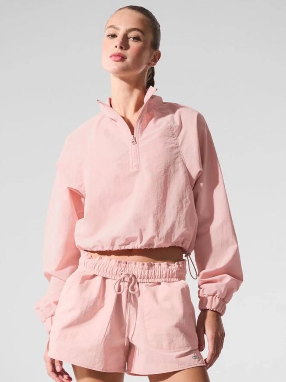 Alo Yoga Pink Quartz Alumni Cropped Pullover & Shorts Set Size M